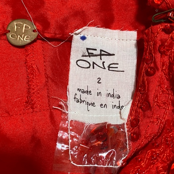 New Free People FP ONE Party Maxi Skirt Taffeta Embellished Waist Band 2 Red - Picture 15 of 16